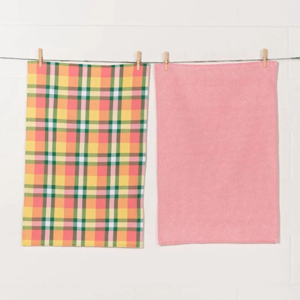 Now Design 2 Second Spin Recycled Cotton Kitchen Towels  Plaid Meadow - New